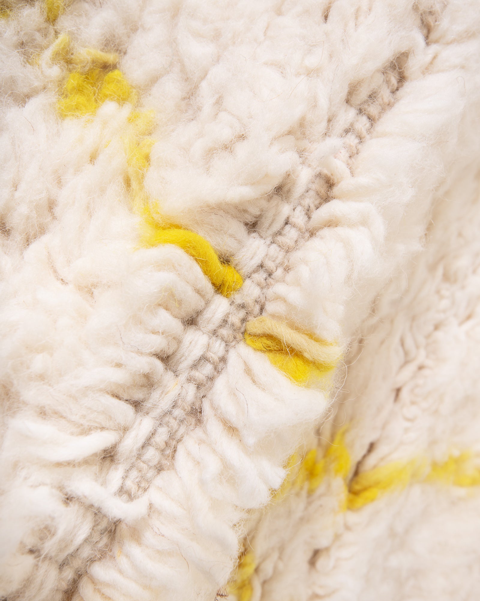 Modern, designer, handcrafted Berber rug from Morocco. Beniourain carpet with beautiful colours and patterns and fluffy wool texture.